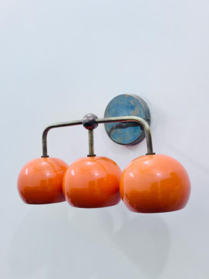 Orange Brass Wall Fixture 1950s Mid Century Brass Italian Wall Diabolo Lights-image