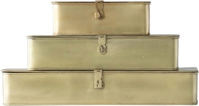 Decorative Metal Boxes with Gold Finish (Set of 3 Sizes) -image