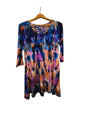 Orange/navy/pink/purple dress with pockets -image