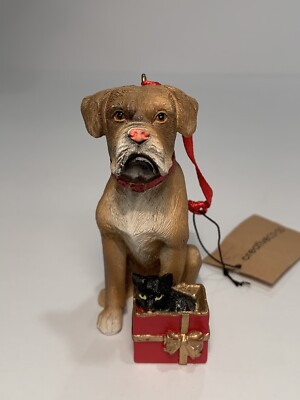 NWT Creative Co-Op Boxer Dog & Cat Christmas Ornament-image