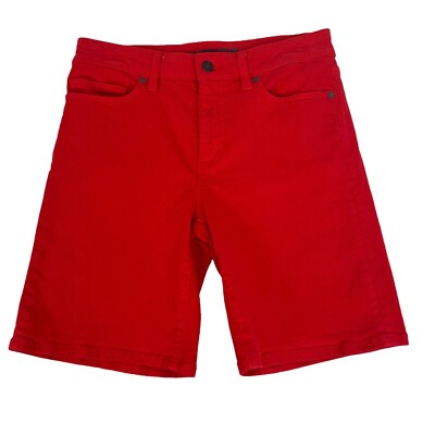 LANDS’ END Women’s Jean Shorts Size 4 Color Orange Mid Rise Roll Cuff Stretch-image