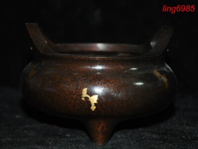old China ancient Buddhism temple bronze “宣”joss Incense burner Censer statue-image