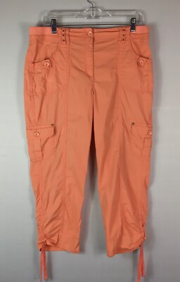 Chicos Pants Womens Size 1 Orange Crop Capri Stretch Mid Rise Tie Leg Pockets-image