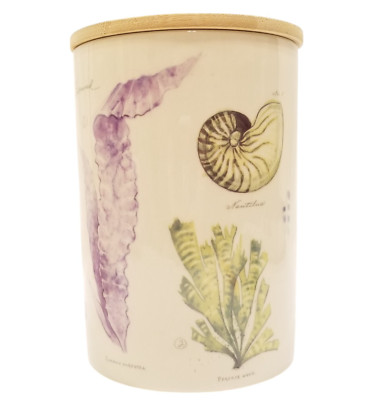 Sea Life Stoneware Ceramic Canister w/Bamboo Lid - Chad Barrett- Creative Co-Op-image