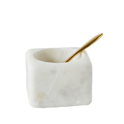 Creative Co-Op Square White Marble Brass Spoon (Set of 2 Pieces) Bowl-image