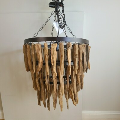 New Creative Co-Op Driftwood Hanging Lamp Pendant Light Swag Chain Open Box-image