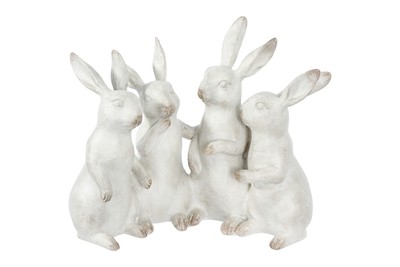 EC0147 Whitewashed Polyresin Bunny Rabbit Quartet Figures and Figurines, White-image