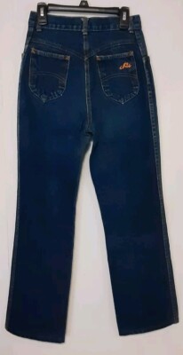 Vtg Chic Jeans, Orange Stitching, Medium Blue Womens Size 6/7 Short-image