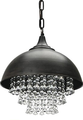 Creative Co-Op DA2838 Antiqued Bronze Pendant Chandelier with Hanging Crystals,-image