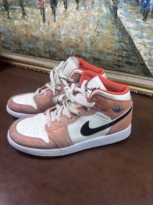 Kids Size 6.5Y Nike Air Jordan 1 Mid SE Team Orange Sail Basketball DV1336 800-image