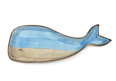 CREATIVE CO-OP WHALE 10.25-INCH STONEWARE PLATE, BLUE AND TAN-image