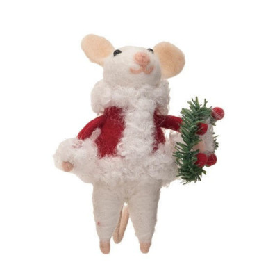 Creative Co-op - Wool Felt Mouse Santa - Holding Wreath - XS6640A-wreath-image