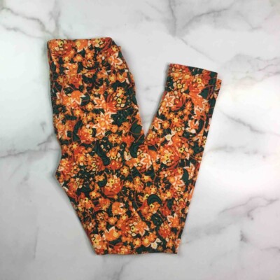 LuLaRoe Womens Leggings Orange Tropical Abstract Stretch Ankle Length One Size-image