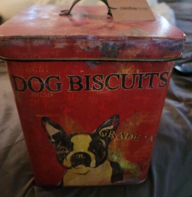 Creative Co-op Vintage Tin Boston Terrier Dog Biscuit Container-image