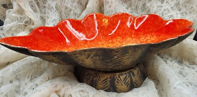 California Pottery Orange Fruit Bowl Mid Century  # 455 USA Gold Guild-image