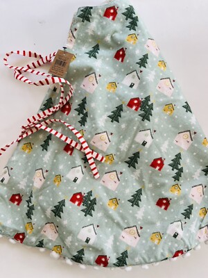 NEW Creative Co-op 48” Round Cotton Christmas Tree Skirt Houses Print Pom Pom-image