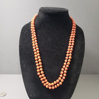 Vintage Layered Beaded Necklace Orange Retro Mid Century Modernist Bohemian 25