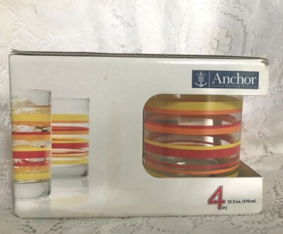 Anchor Hocking Beverage Tumbler Set 4 VINTAGE GLASS CI88794WM5 Red Orange Yellow-image