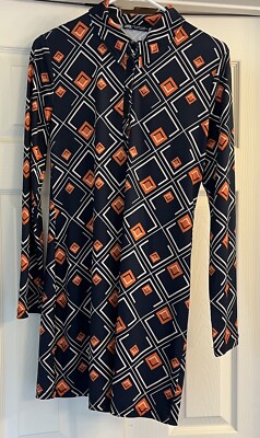 Zara Navy And Orange Mid Geometric Print Dress Size Medium-image