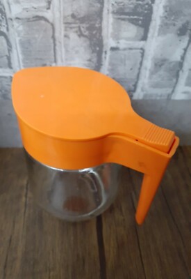 Vintage MCM Syrup, Creamer Orange Top Handle 5