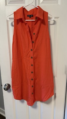 Boho Chic Orange Button-Down Dress w/Pockets Size XS-image