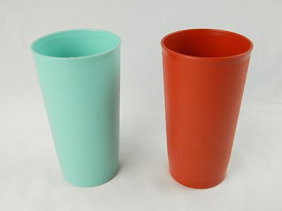 Tupperware Plastic Cups Tumblers Teal & Orange Mid Century Colors 5-1/2