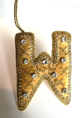Creative Co-Op Monogram Initial Gold Velvet Beaded Ornament Letter 