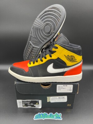 NIKE AIR JORDAN 1 MID BLACK AMARILLO ORANGE, SIZE 9, LNIB, TTNS (104011-2)-image