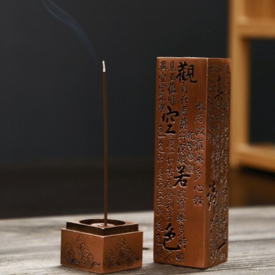 1 X Heart Sutra,Alloy Buddhist Incense Stick-Holder Burning Joss Box Burner-image