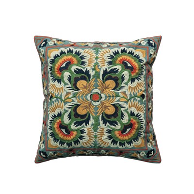 , Multi Square Cotton Embroidered Pillow with Design, Color-image