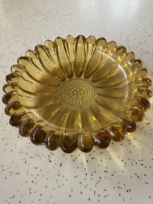 Vintage Amber Burnt Orange Sunburst Cigarette Cigar Ashtray Mid Century G192-image
