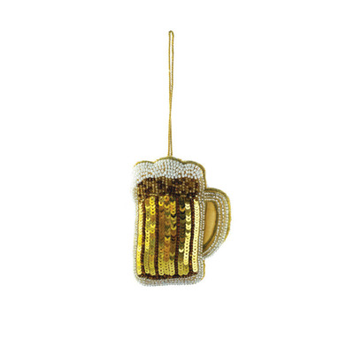 Creative Co-op Gold Sequin Beer Glass Ornament Bauble-image