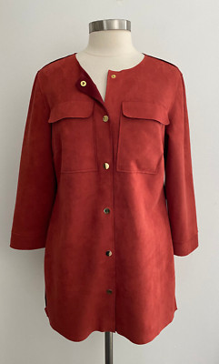 Chicos Burnt Orange Ultra Suede Mid Length Jacket sz 1-image