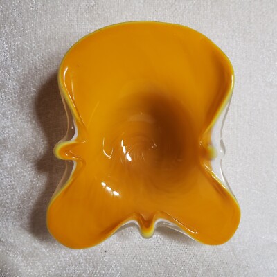 Mid-Century Modern Style Cased Glass Ashtray  Shaped Thick Art Glass Swirled -image