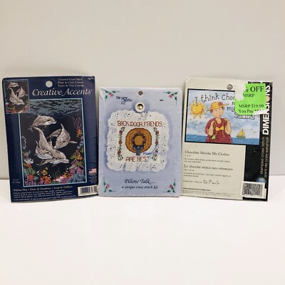 Lot Of 3 Small Cross Stitch Kits Dimensions Creative Accents & New Berlin Co.-image