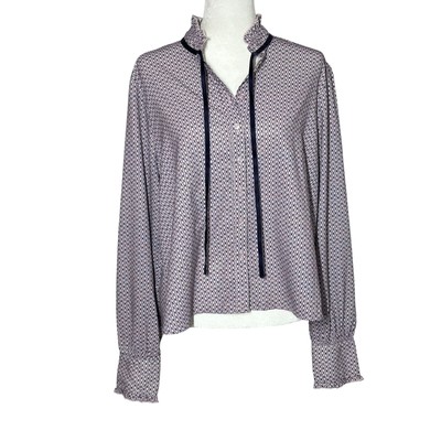 The Shirt by Rochelle Behrens Women’s Blouse XL “Joss” in Pink and Navy Pattern-image