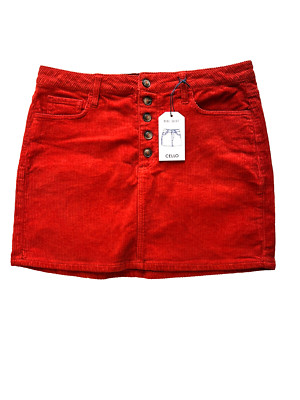 Cello Women's Mini Skirt Lg 32 Corduroy Orange Button Front Five Pockets NWT-image
