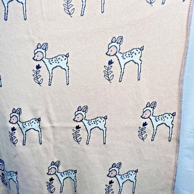 Creative Co-Op Knit Sweater Baby Blanket Throw Security Blush Pink Deer Fawn-image