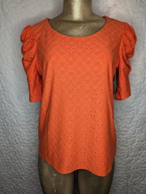 NWT Size XS Cece Blouse pointelle fabric pattern mid sleeves ruffle-image