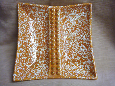 Large MID CENTURY ASHTRAY Stanford Ceramics #126-E Orange w/ White Splatter-image