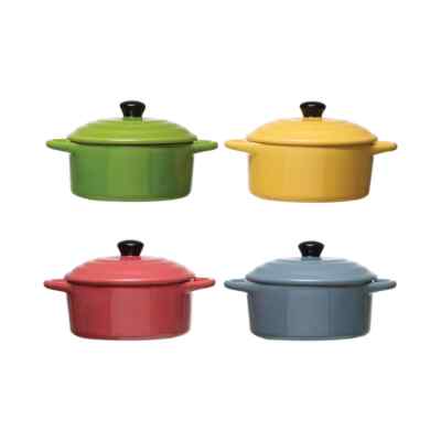 Creative Co-op Stoneware Mini Bakers with Lids ~~ Set of 4 ~~ Primary Colors-image