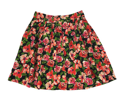 Princess Highway Skirt Orange Size 10 Black Floral Pleated Lined Short-image