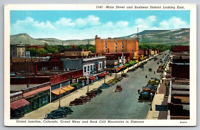 Main St Business District Grand Mesa Mts Grand Junction CO C1920s Postcard AC22-image