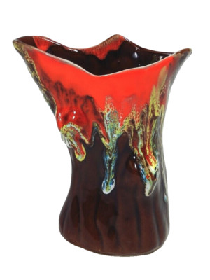 Vintage Orange Brown Drip Glaze Vase Mid Century Modern-image