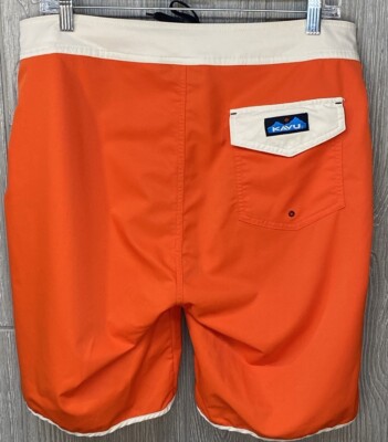 Kavu Men’s Board Shorts Orange Pockets Flat Front Swim Shorts Size Medium-image