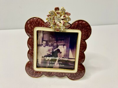 Creative Co-op Photo Frame Purple Enamel Rhinestones Scalloped Edges 2.5