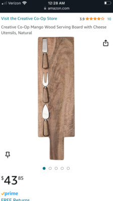 Creative Co-Op Mango Wood Serving Board with Cheese Cutting Utensils-image