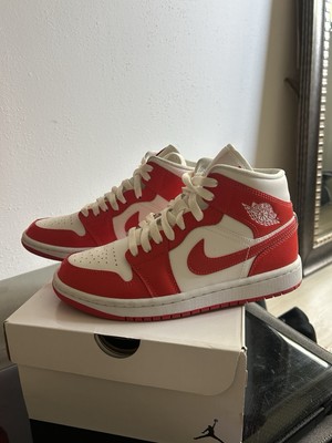 NIKE Air Jordan 1 Mid WHITE/HABANERO RED-WHITE women’s-image