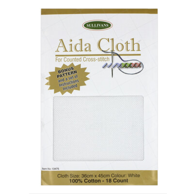 Aida Cloth 18 Count WHITE 36cm x 45cm, Bonus Pattern & Instructions-image