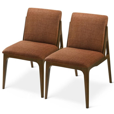 Portland Mid Century Modern Dining Chairs in Orange Fabric ( Set Of 2)-image